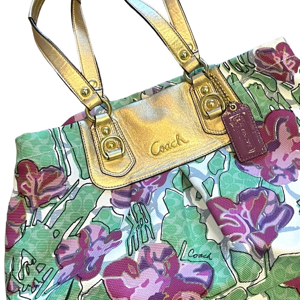 NWOT Gold metalic Flower Floral COACH Bag F16259 - Picture 4 of 6